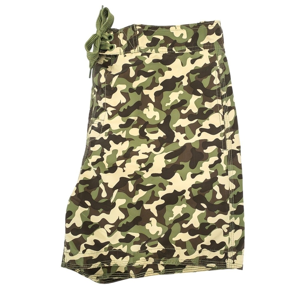 Bleu Royale Swim Trunks Men Medium Green‎ Camo Board Shorts Polyester